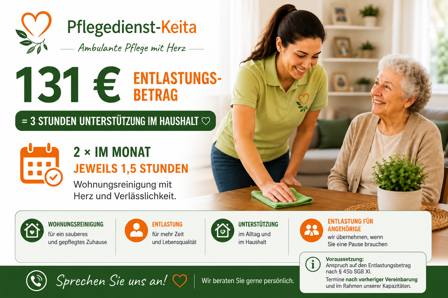 131 € Entlastungsbetrag – 3 Stunden Unterstützung im Haushalt